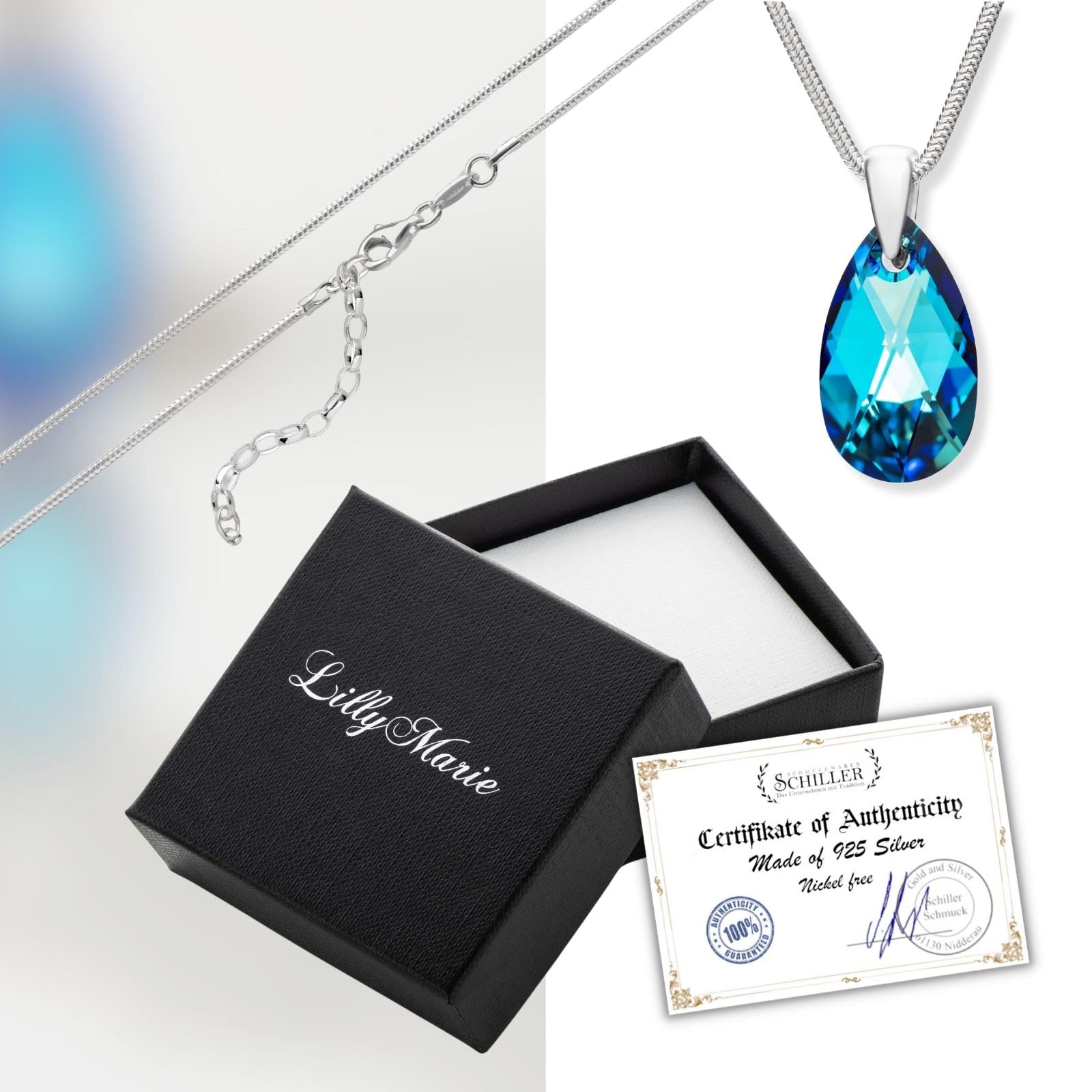 Collana Da Donna In Argento Sterling Con Ciondolo A Goccia Blu Di Lusso