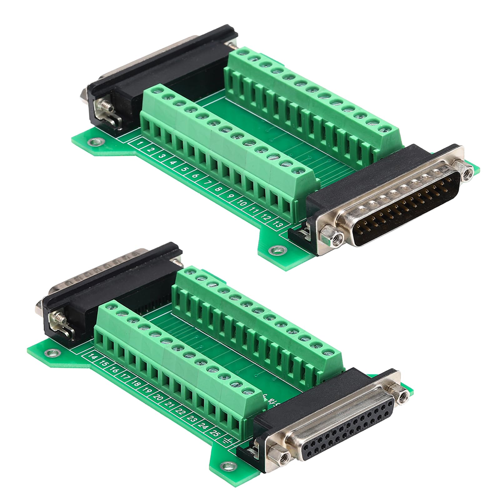 Jienk 2Pcs DB25 Male to Female Terminal Breakout Board, RS232 D-SUB Serial to 25pin Port Terminal Block Gender Changer Connector