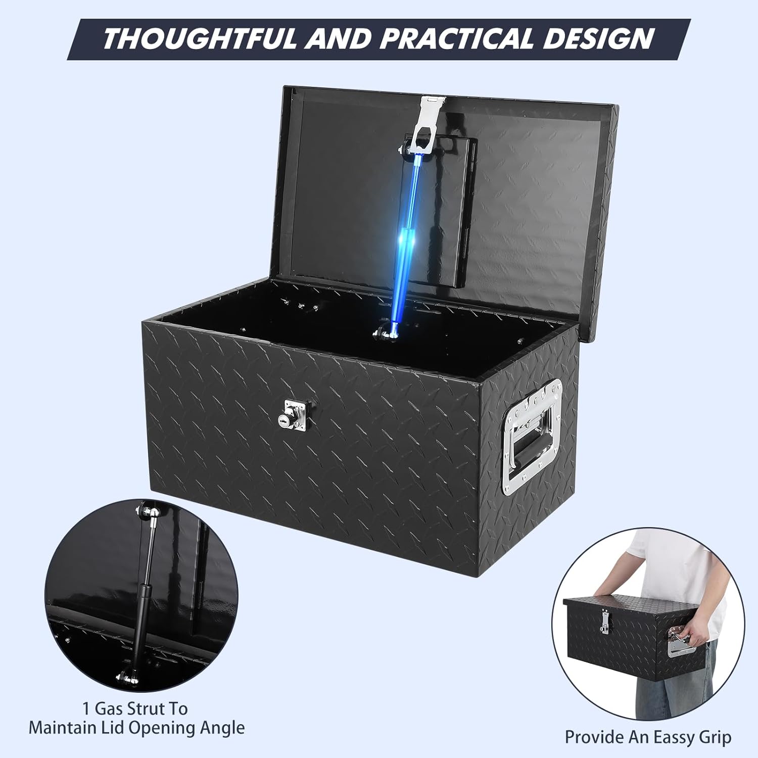 Garvee 20 in Aluminum Diamond Plate Tool Box With Lock and Keys, Heavy Duty Waterproof Truck Storage Organizer Chest for Pick Up Truck Bed, Rv Trailer/Van With Side Handle