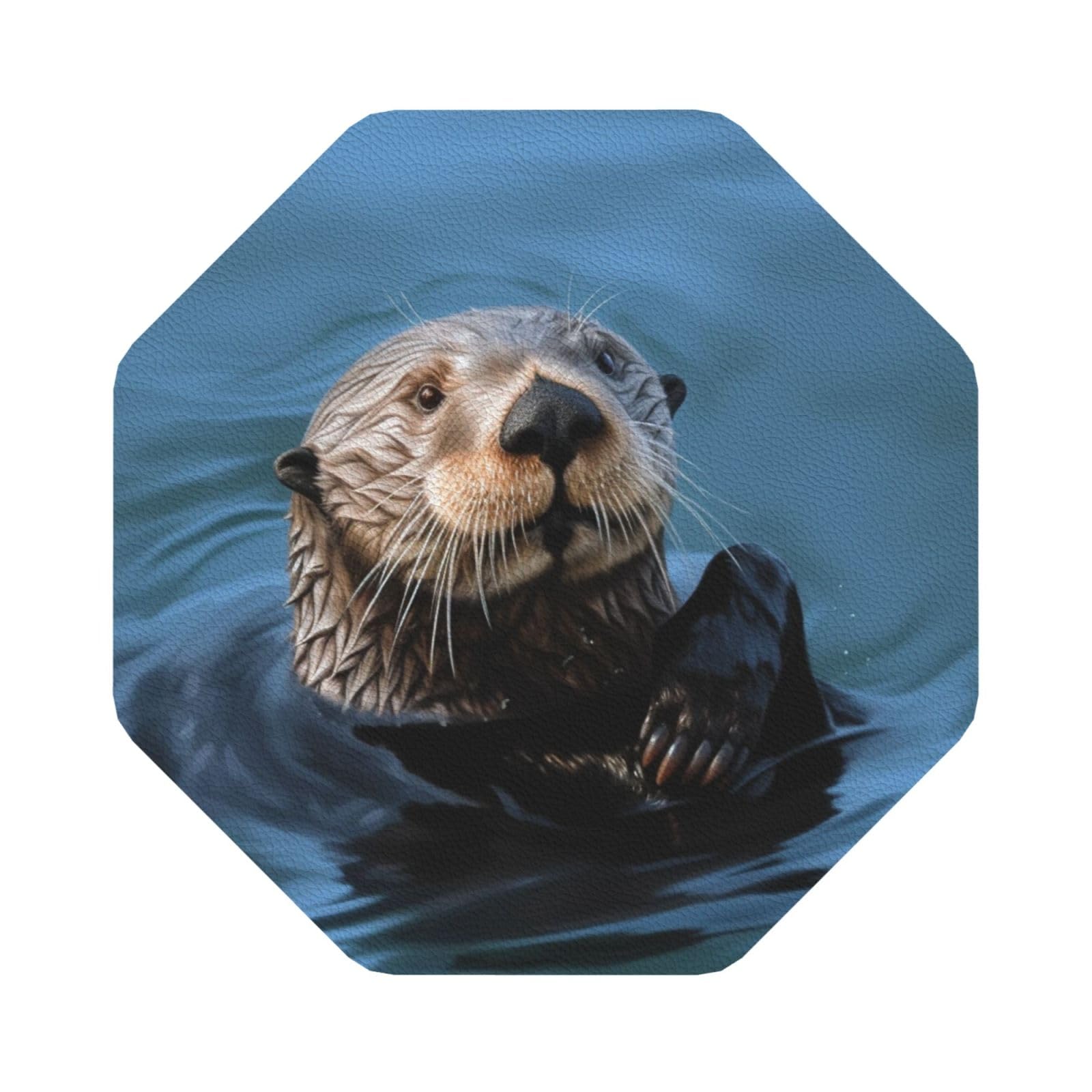 Fodpand Octagon Sea Otter Drink Coasters Set Of 4, Heat Resistant Leather Coasters Fuuny Bar Beer Beverage Coaster For Drinks, Absorbent Cup Mat For Tabletop Protection, Housewarming Gift