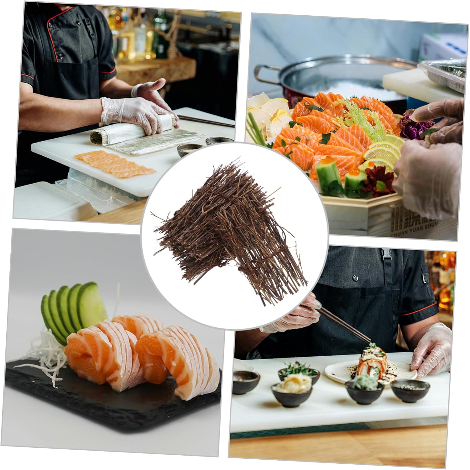 Kichvoe 6pcs Sushi Fence Decor Tray Japanese Sashimi Serving Plate Rustic Seafood Display Photo Prop for Food Presentation and Tabletop Decoration