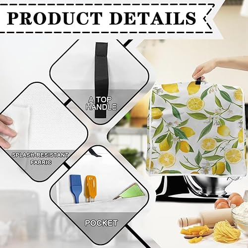 Miniatura 5 de Funda para batidora con estampado de flores de limón, compatible con 6-8 cuartos de galón de capacidad, organizador de electrodomésticos de cocina,