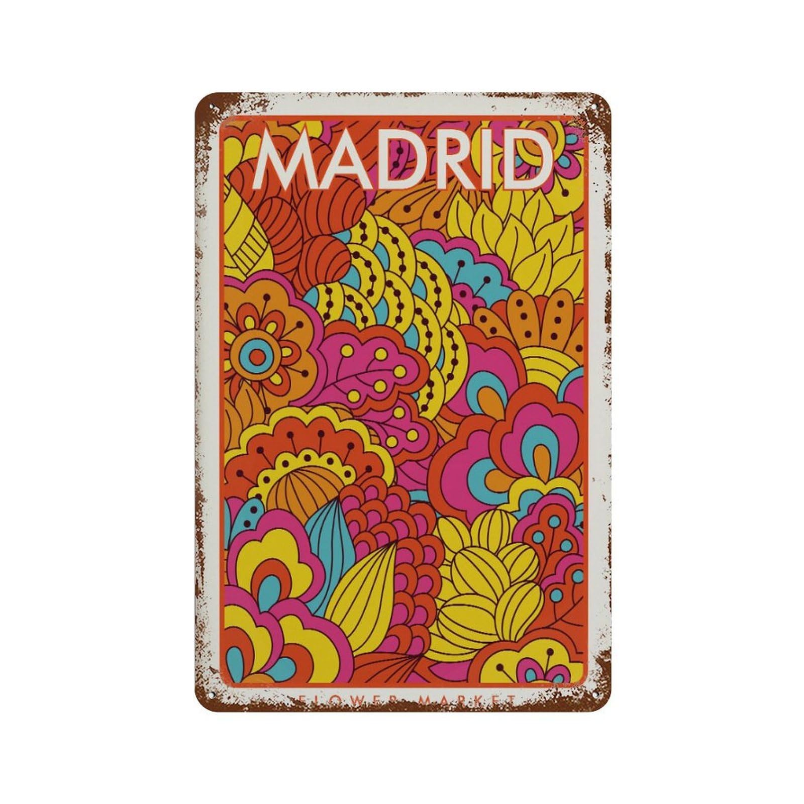 xiaoxiaoshen Madrid Flower Market Botanical Wall Decor Art Metal Tin Poster Modern Home Decor Art Home Bar Shop Decorations Vintage Sign 30x20cm