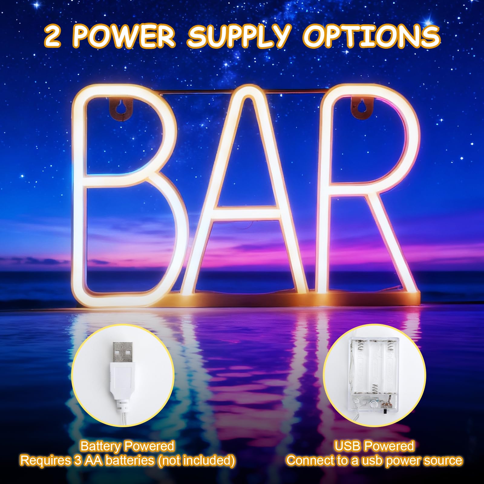 TNSLAND LED Buchstaben BAR Schild, Warmweißes Leuchtschild mit USB & Batteriebetrieb, LED Schild Neonlicht Leuchtschilder Wanddeko, Neonschild für Bar Deko, Partykeller Ausstattung, Theke Bar