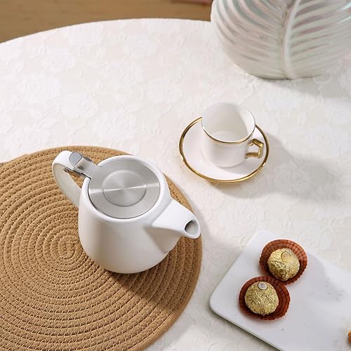 Miniatura 6 de Tetera de cerámica con infusor de acero inoxidable para té suelto y té floreciente, tetera de cerámica resistente al calor y tetera de té, tetera