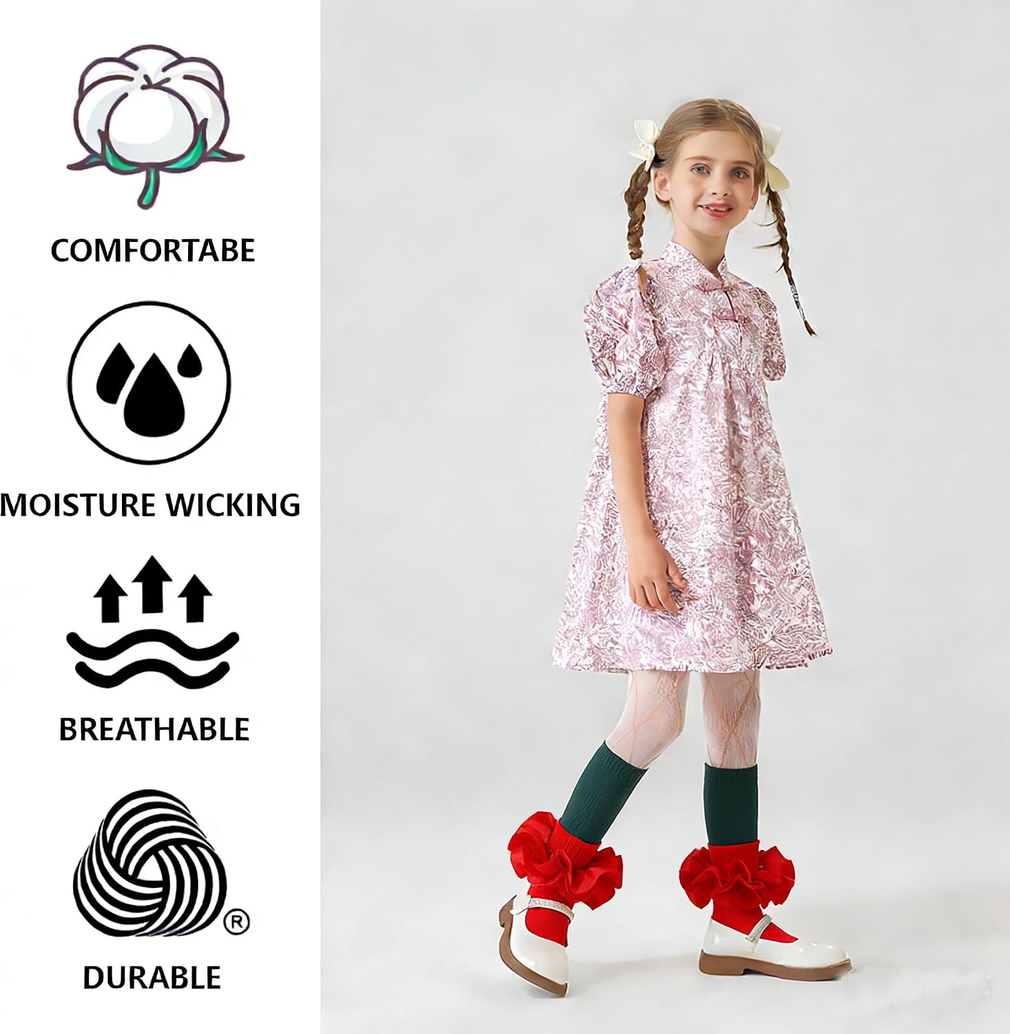Toddler Lace Green Red Cute Dwarf and Merry Christmas Ruffles Socks for Girls Turn Cuff Gnomes Frilly Dress Sock