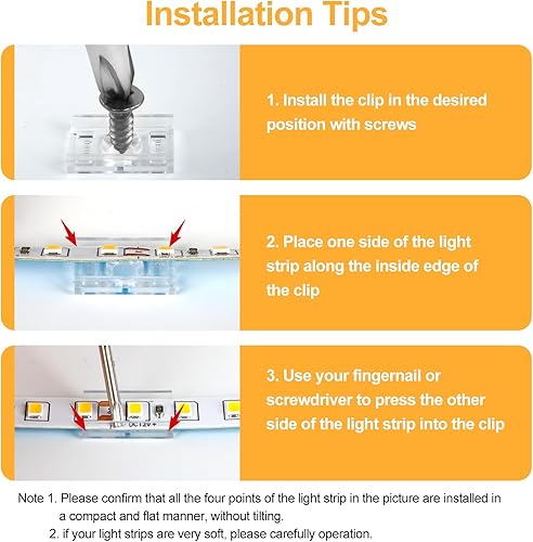 Miniatura 4 de VIPMOON 100 clips de montaje de luz de tira transparente y 100 tornillos Phillips compatibles de acero inoxidable para tiras de luz LED 3528 5050