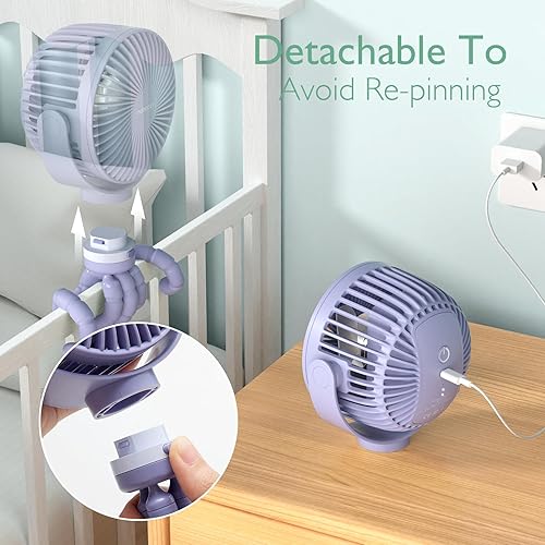 Miniatura 5 de Momcozy Ventilador portátil para cochecito, 8000 mAh, batería de 27 horas de duración ultra larga, desmontable de 4 velocidades de rotación de 360,