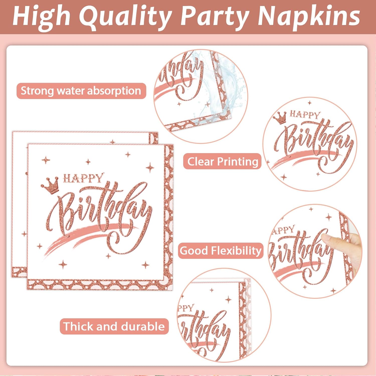 80th Birthday Decorations for Women 80th Birthday Plates and Napkins Rose Gold Party Supplies 80 and Fabulous Happy 80th Birthday Tableware Cheers to 80 Years Party Supplies for Women Girl 24 Guests - Image 4