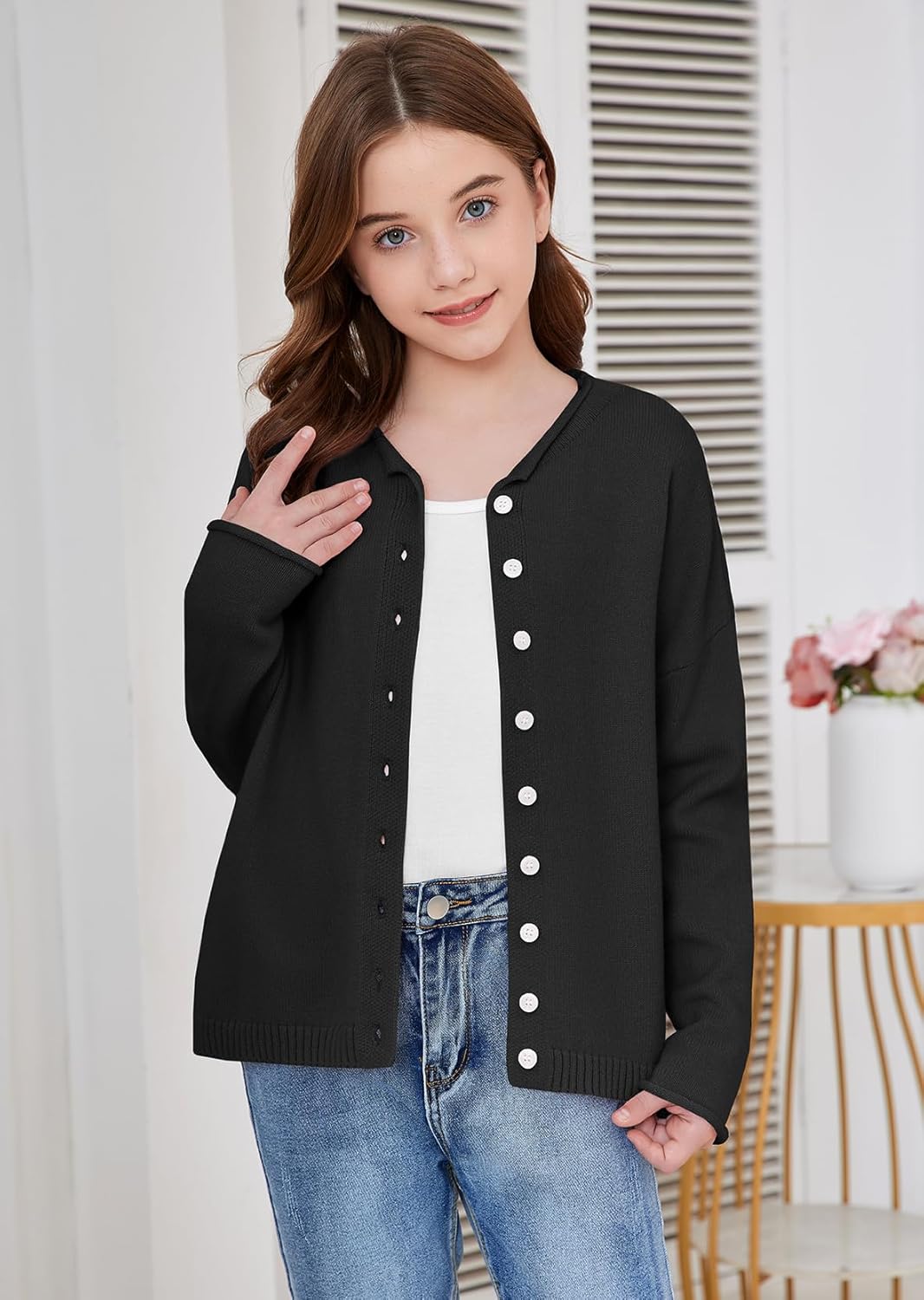 ZDC Girls Button Down Cardigan Sweaters Kids Long Sleeve Fall Winter Soft Knit Casual Sweater Tops - Image 5