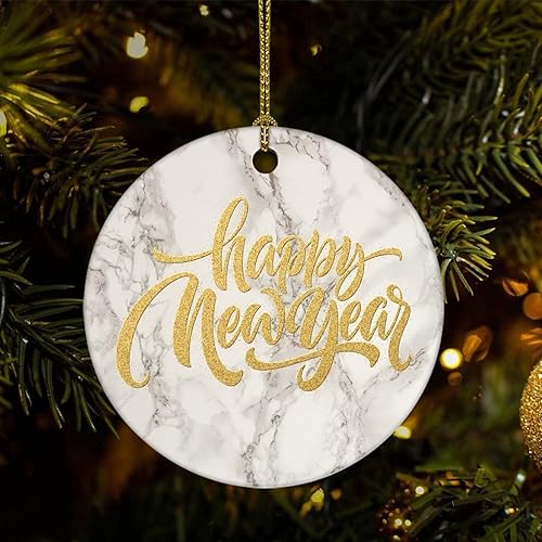Miniatura 5 de Christmas Tree Ornaments Happy Holiday Christmas Ornament Keepsake Ornament Home Decor Marble Printed Hanging Pendants Round Ceramic Xmas Ornaments