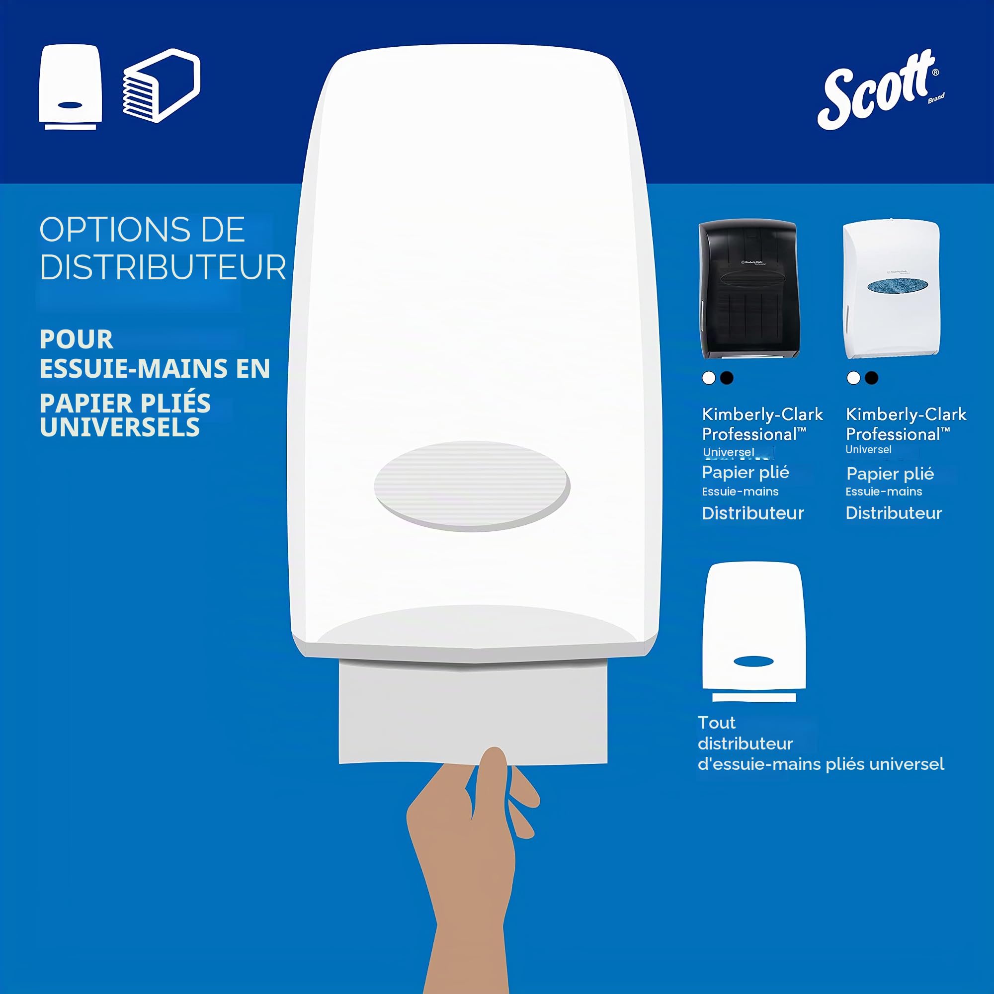 Scott Essential Essuie-mains 3749, Essuie-mains en papier pliés en V, Blanc, Haute Absorption, Doux, Résistants, Écoresponsables, 16 Clips x 250 Feuilles (4000 Feuilles au Total)
