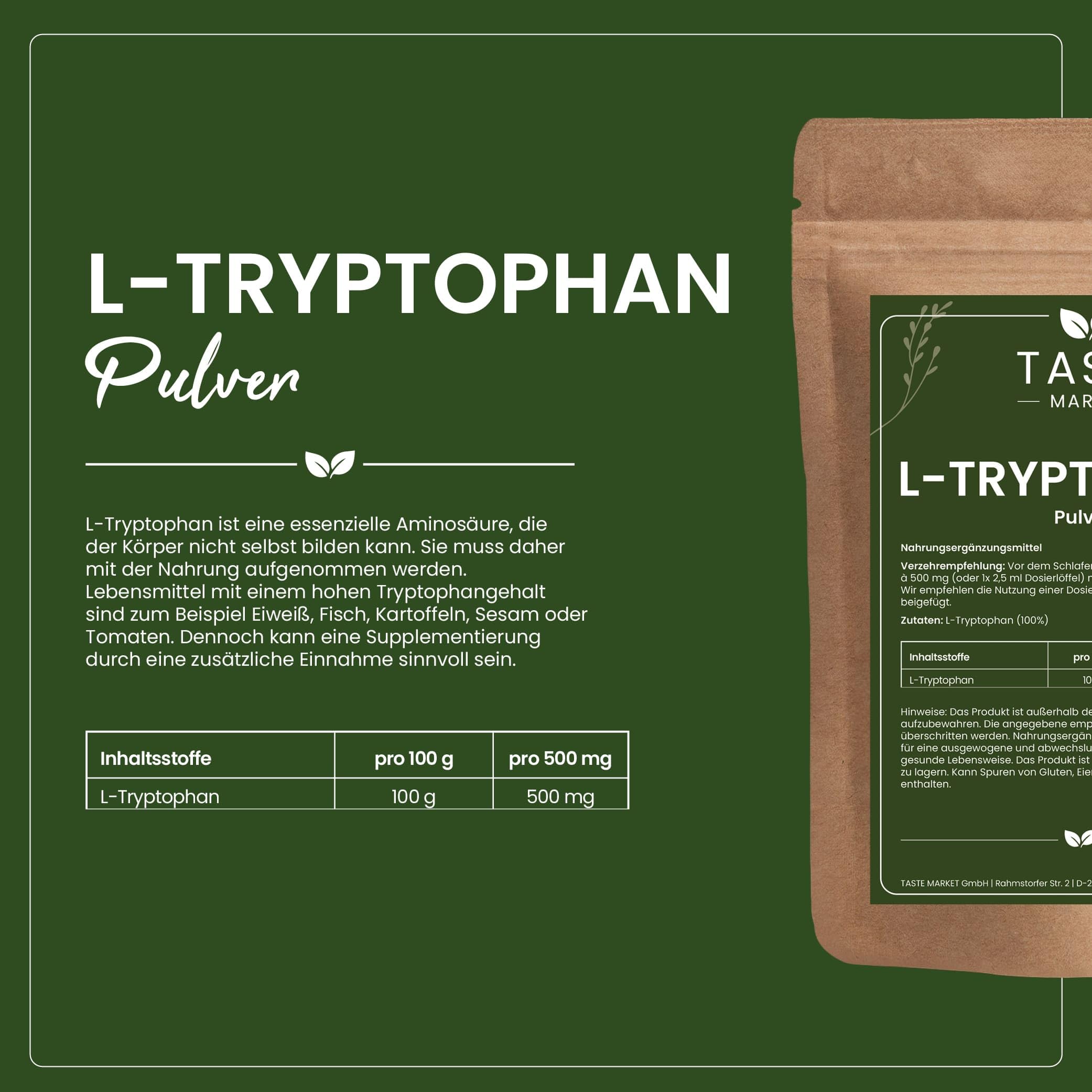 1 kg L-Tryptophan 500 mg | Pulver | Aminosäure | 100% rein | Schlafen | Sport