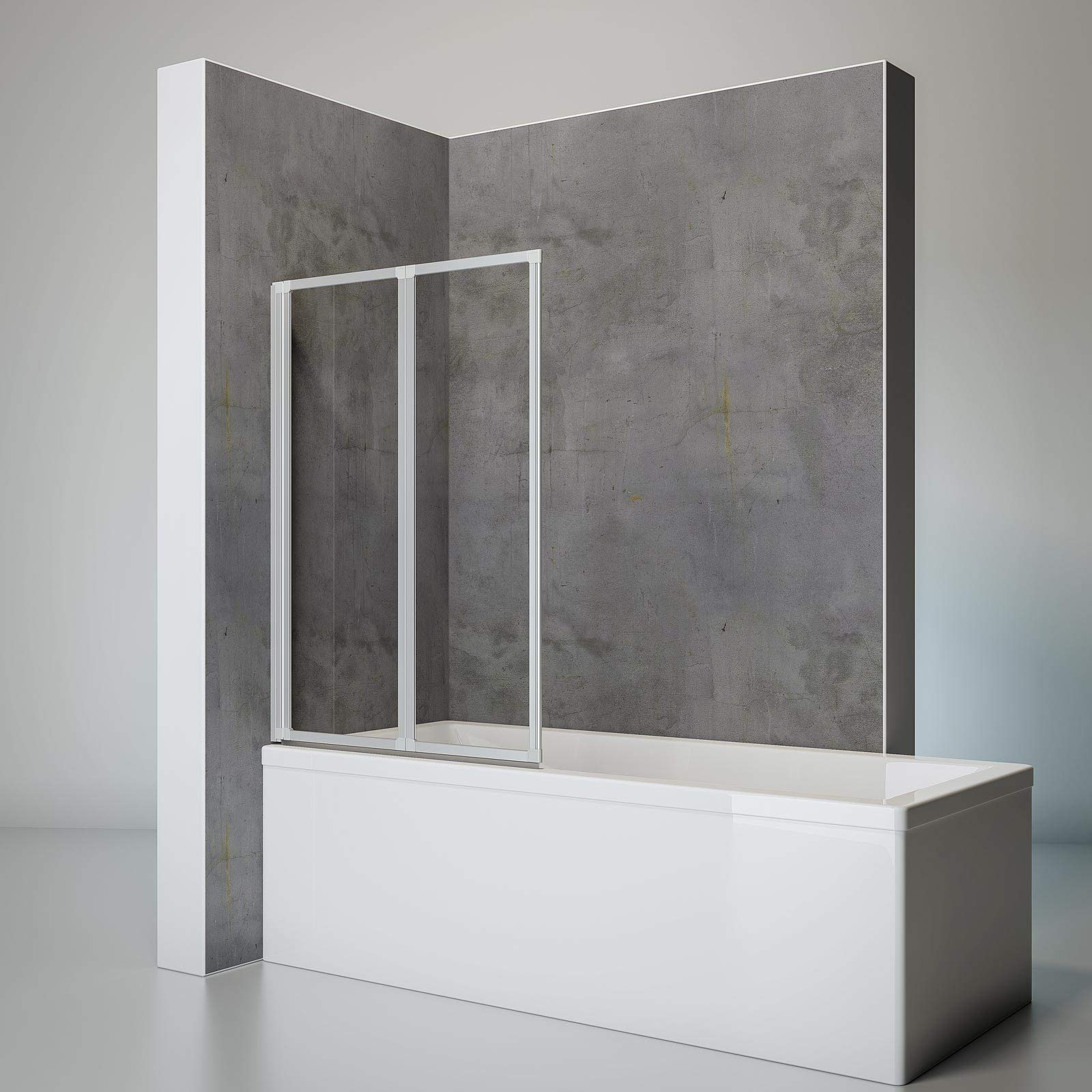 Schulte pare baignoire à coller 87 x 121 cm, alu-argenté, 2 volets (46+41) pivotants, sans percer, montage gauche droite, paroi de baignoire réversible, verre de sécurité 3 mm transparent