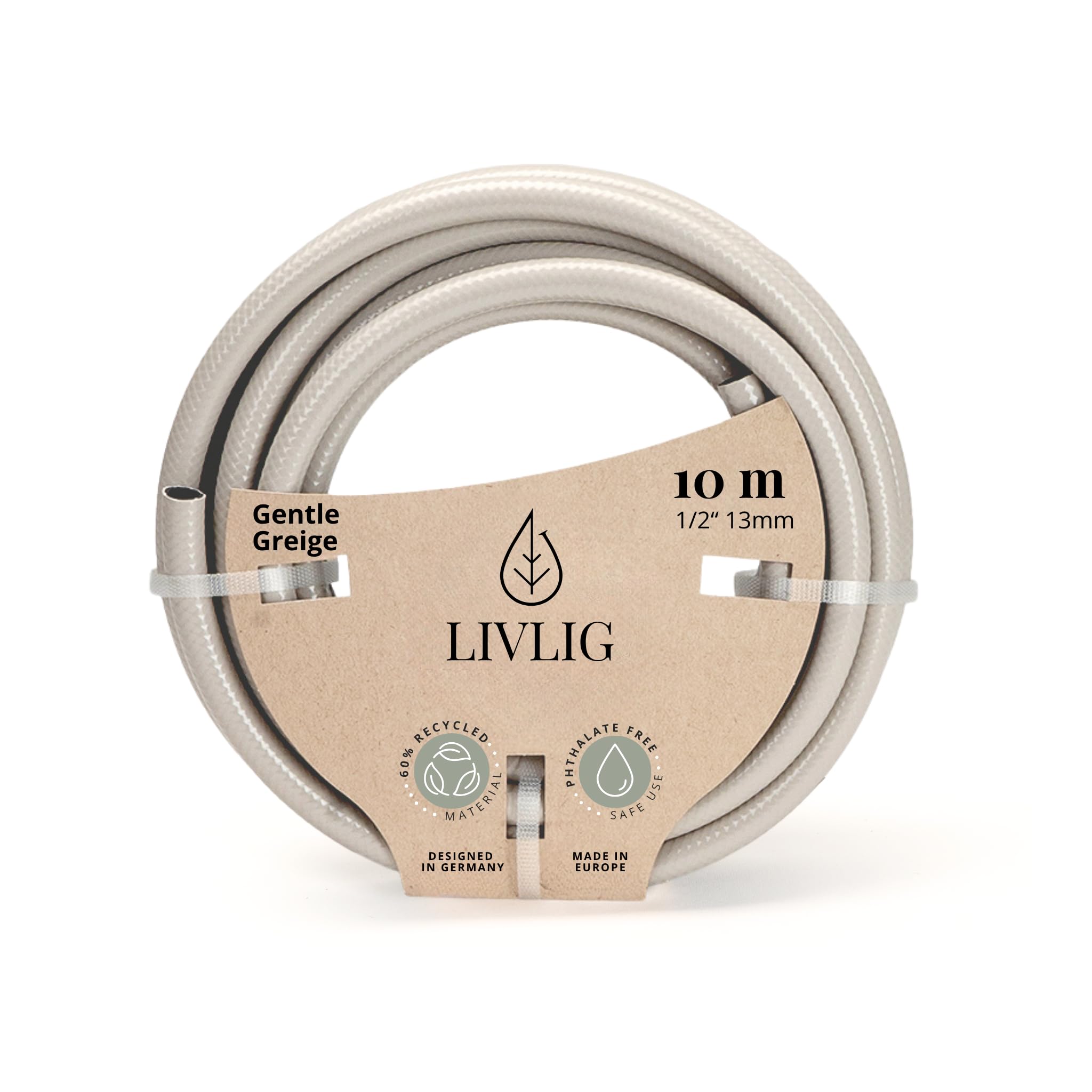 Livlig53 Gentle Greige Livlig Garden Hose 10M, Hosepipes For Garden 1/2 Inch Made In Germany, 10M Hose Pipe Made Of Recycled Pvc, Dimensionally Stable, Colour: Beige