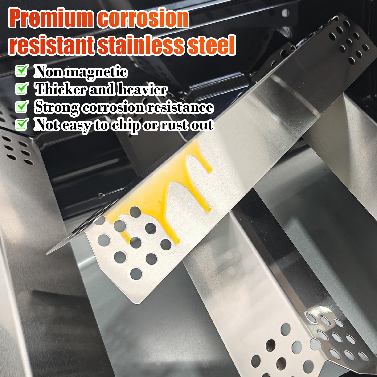 Denmay 42.86CM Stainless Steel Heat Shield Heat Plate Replacement for Ducane 5 Burner Gas Grills FirePlus Fire Mountain Charbroil CosmoGrill Campingaz Grills Flame Tamer Heat Deflector 5 Pack