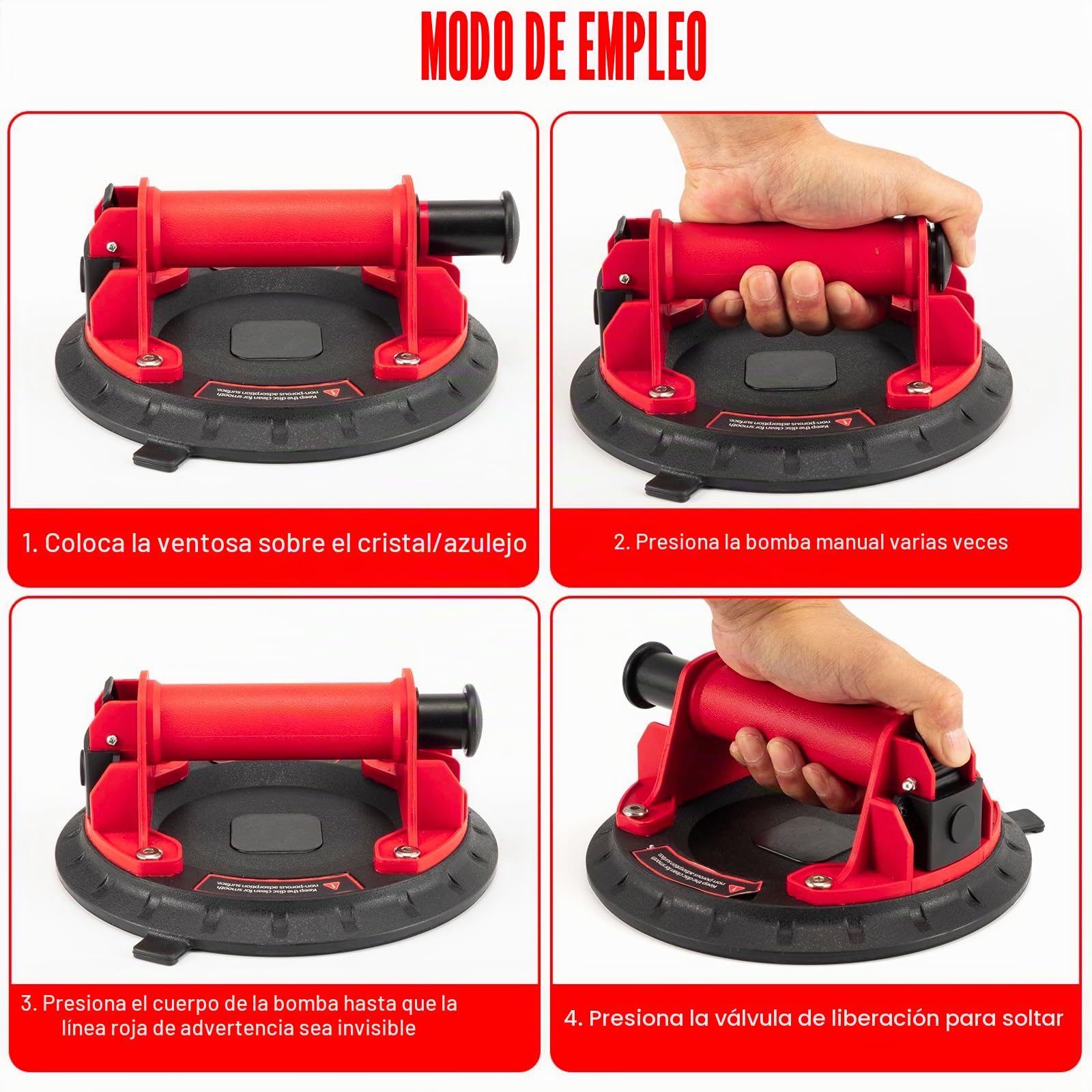 Ventosas 2 piezas | Capacidad de Carga Máxima 150 kg | Elevador de Vidrio con Ventosa al Vacío de 8 Pulgadas,Ideal para Vidrio, Laminado y Azulejos con Caja de Herramientas