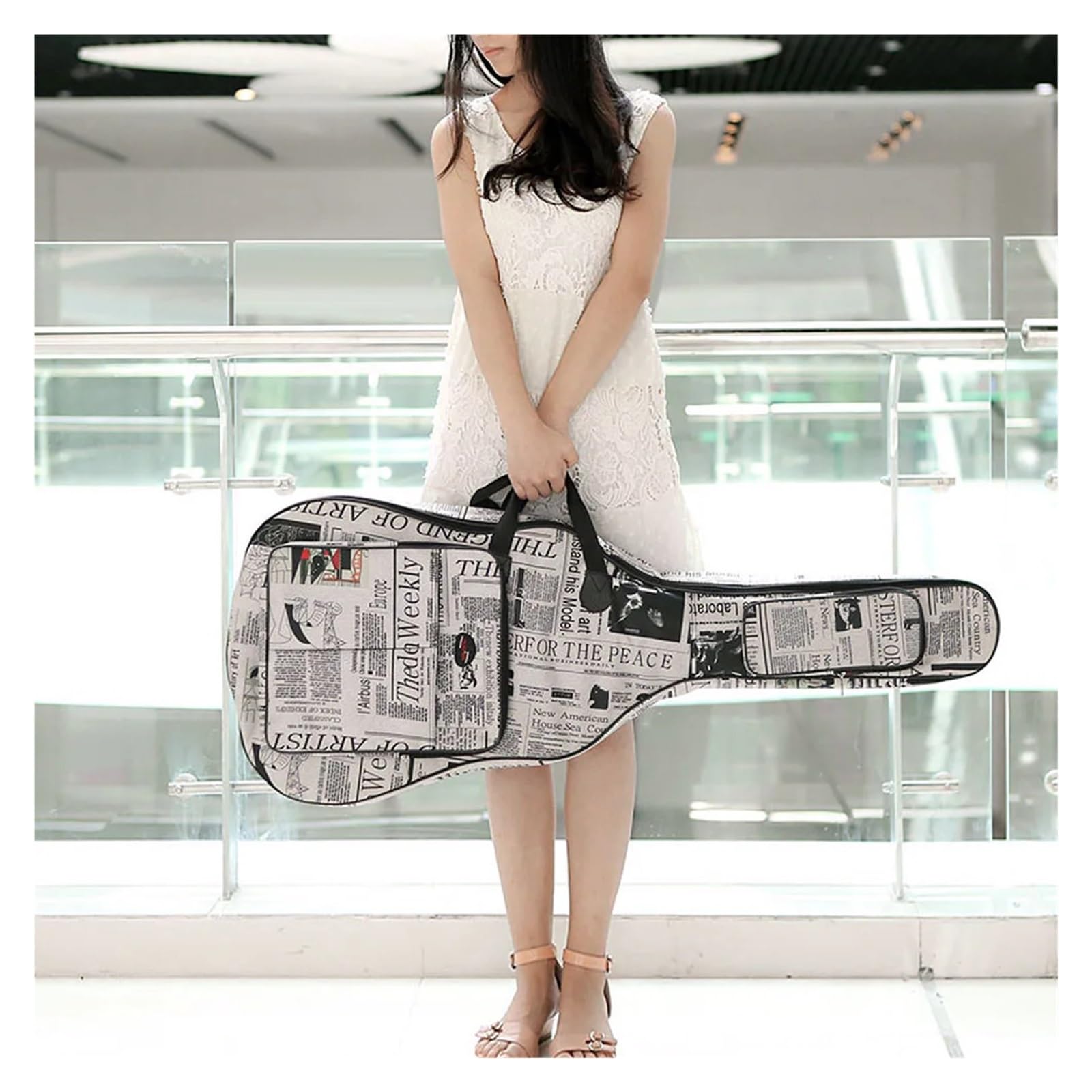 Funda para Guitarra Funda de Transporte for Guitarra acústica clásica Folk 40"/41" con Correas Acolchadas y Cosidas Estilo periódico, Tela Oxford 600D(For 40inch)