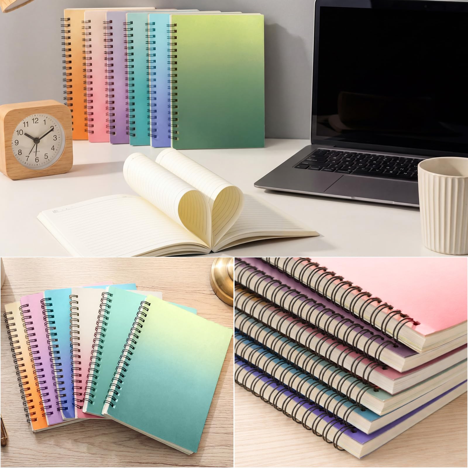 Leelosp 12 piccoli quaderni a spirale a righe, per università, rilegati a spirale, copertina in carta kraft, 120 pagine per lavoro (colori sfumati, 12,7 x 17,8 cm)