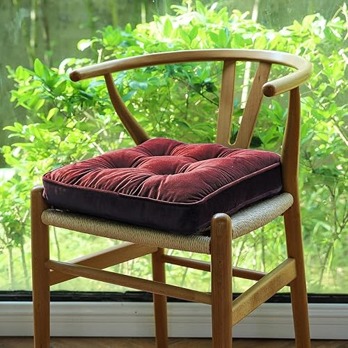 Miniatura 2 de vctops Almohadillas de terciopelo suave rojo navideño con lazos, cómodo cojín de asiento sólido para sillas de comedor, sillas de oficina, suelos de