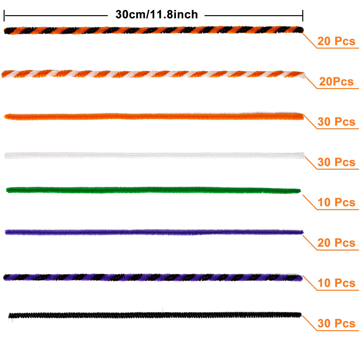 Whaline 500Pcs Halloween Pipe Cleaners Set Includes 8 Colors Chenille Stems 5 Sizes Wiggle Googly Eyes 4 Sizes Pompoms for Halloween Party DIY Art Craft Supplies (Black, Orange, White, Purple, Green)
