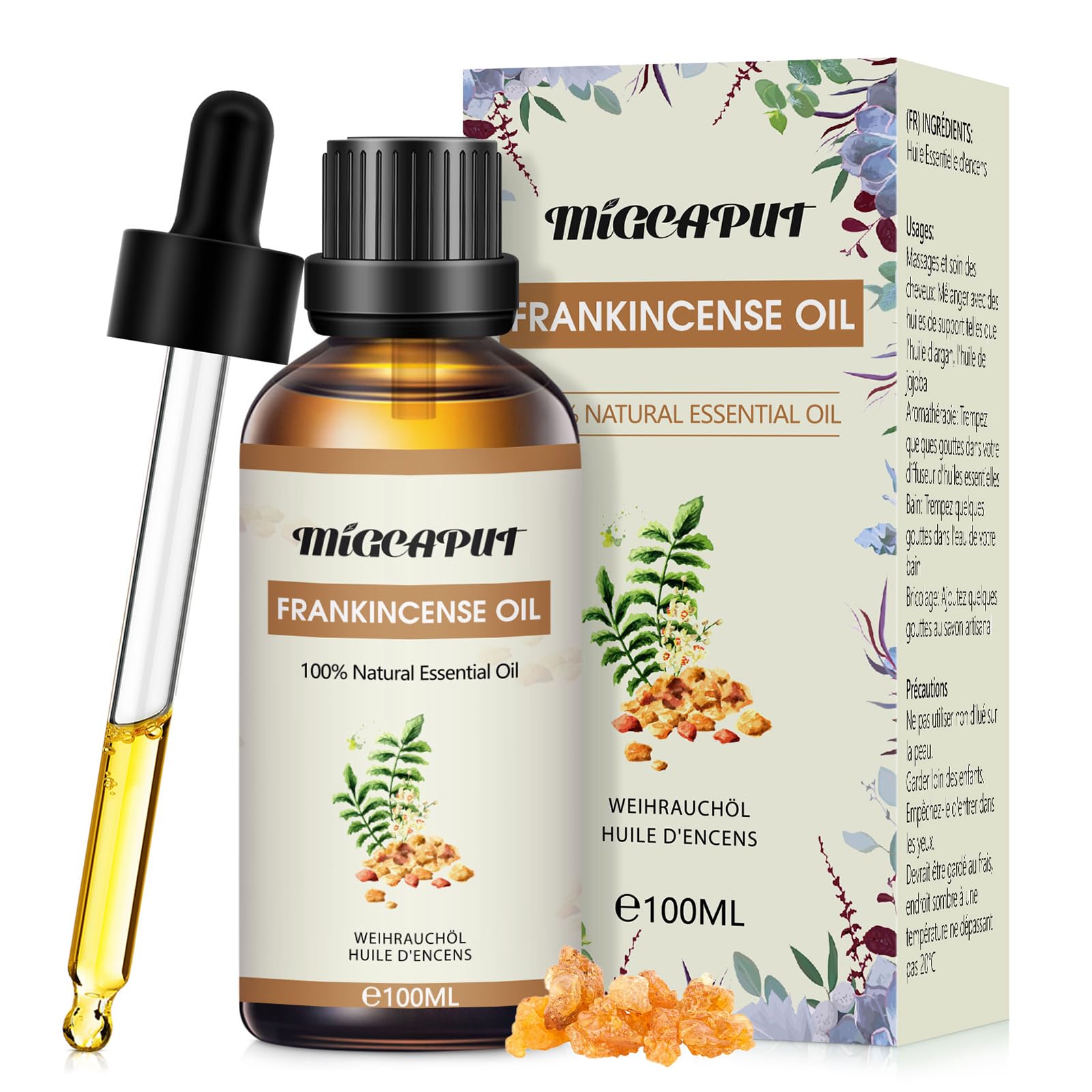 Migcaput Weihrauchöl Ätherisches Öl 100ml, 100% Naturrein Frankincense Oil Duftöl, Weihrauchharzöl für Haut, Aromatherapie, Meditation, Diffuser, Luftbefeuchter