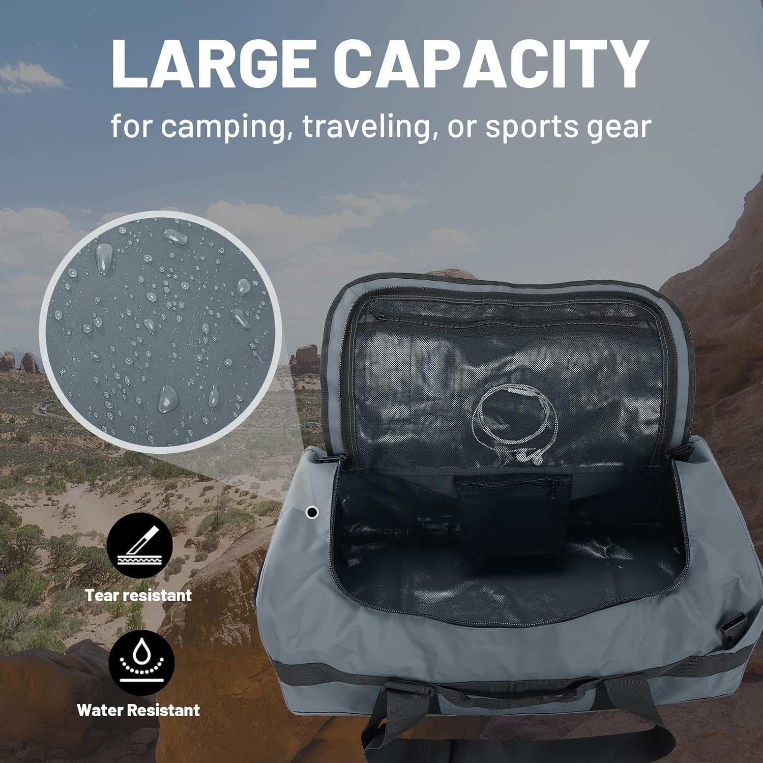 mier duffle backpack front view showing convertible straps