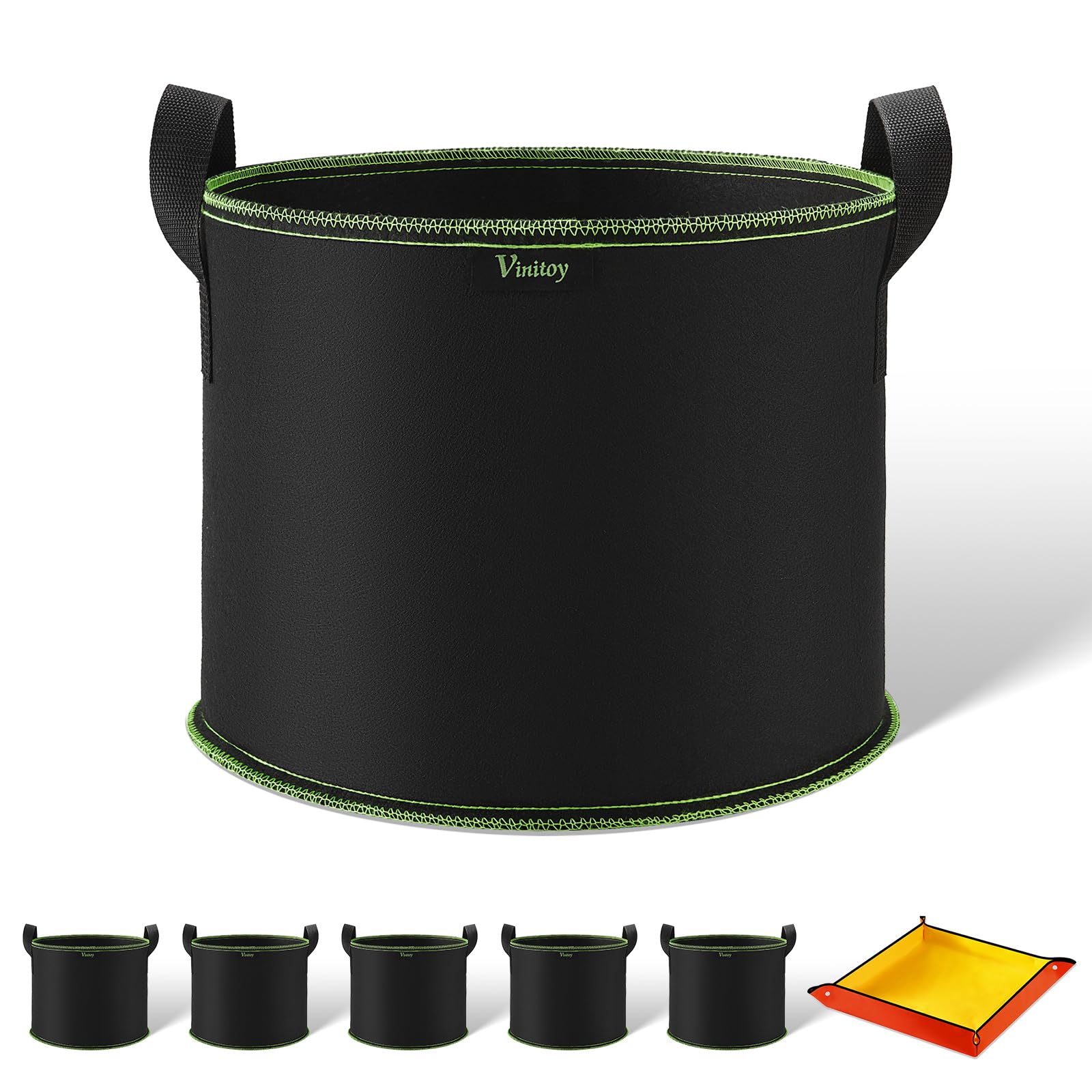 Vinitoy 3 Gallon Fabric Pots, 5 Pack 12L Grow Bags with Extended Handles