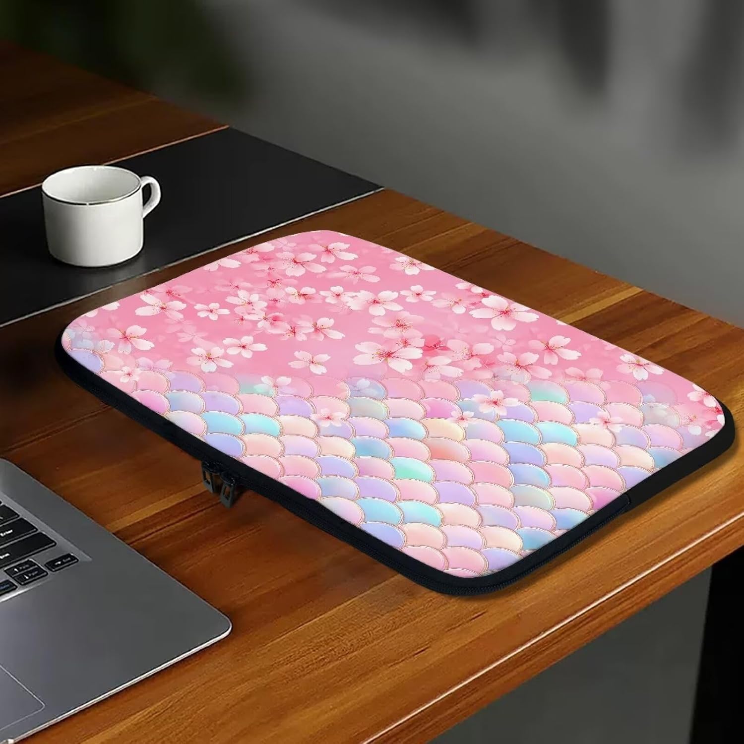 Rnyleeg Cherry Blossom Laptop Protective Case for Women 10 Inch Fish Scales MacBook Air Carrying Case Novelty Tablet Bag Compatible with MacBook Air Notebook Computer image 4