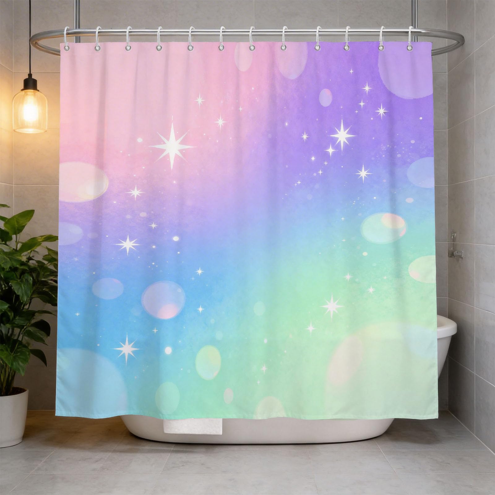 Hongduo 3D Multicolor Gradient Shower Curtain for Stalls Bathtubs Girl Princess Bathroom Decor Shower Curtain Set Polyester Fabric Waterproof 180x200cm/71X79 Inch with Hooks