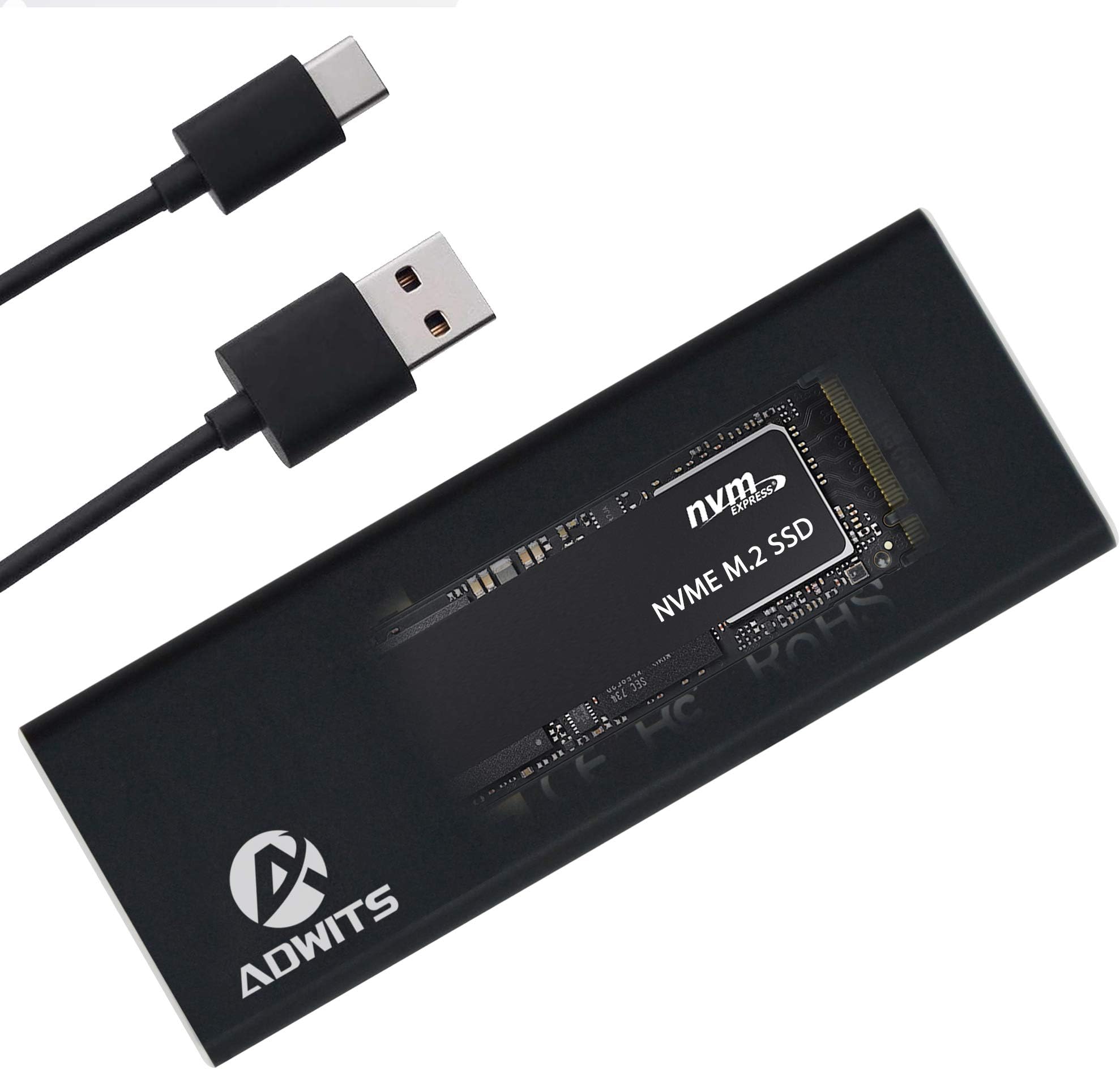 USB 3.1 Gen2 10Gbps Type-C to NVMe M.2 High Performance PCIe SSD Adapter, Portable SSD Enclosure Compatible for Samsung WD ADATA, DREVO M.2 NVMe Solid State Drive -Black