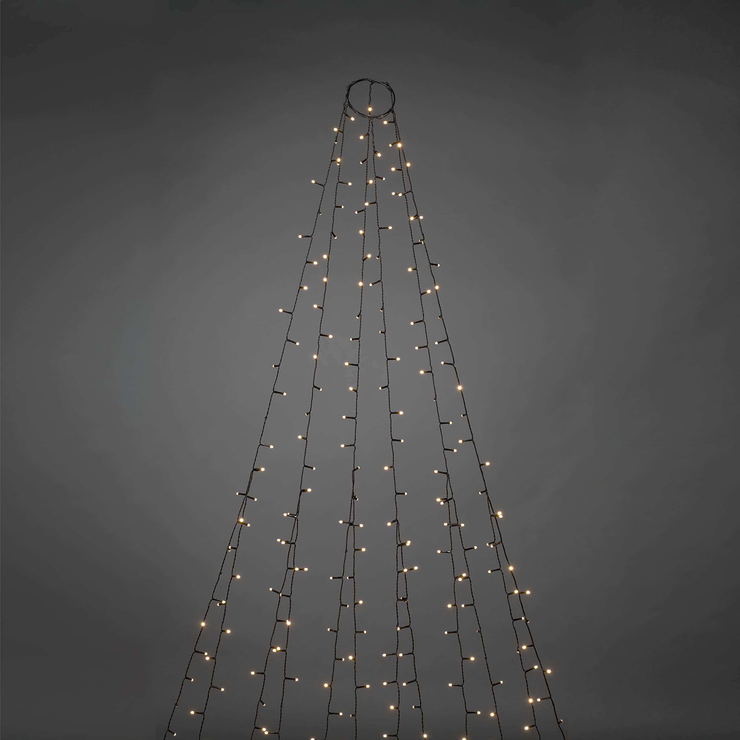 Konstsmide LED Baummantel 6 Stränge à 45 gefrostete Dioden, Strangverdoppelung von 6 auf 12 Stränge nach 90cm, 8h Timer, 270 warm weiße Dioden, 9V Außentrafo (IP44), 3, 6W, schwarzes Kabel - 6660-130