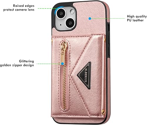 Miniatura 6 de ZCDAYE Funda tipo cartera cruzada para iPhone 14 Plus, iPhone 14 Plus (6.7 pulgadas), funda de cuero premium para iPhone 14 Plus (6.7 pulgadas), oro