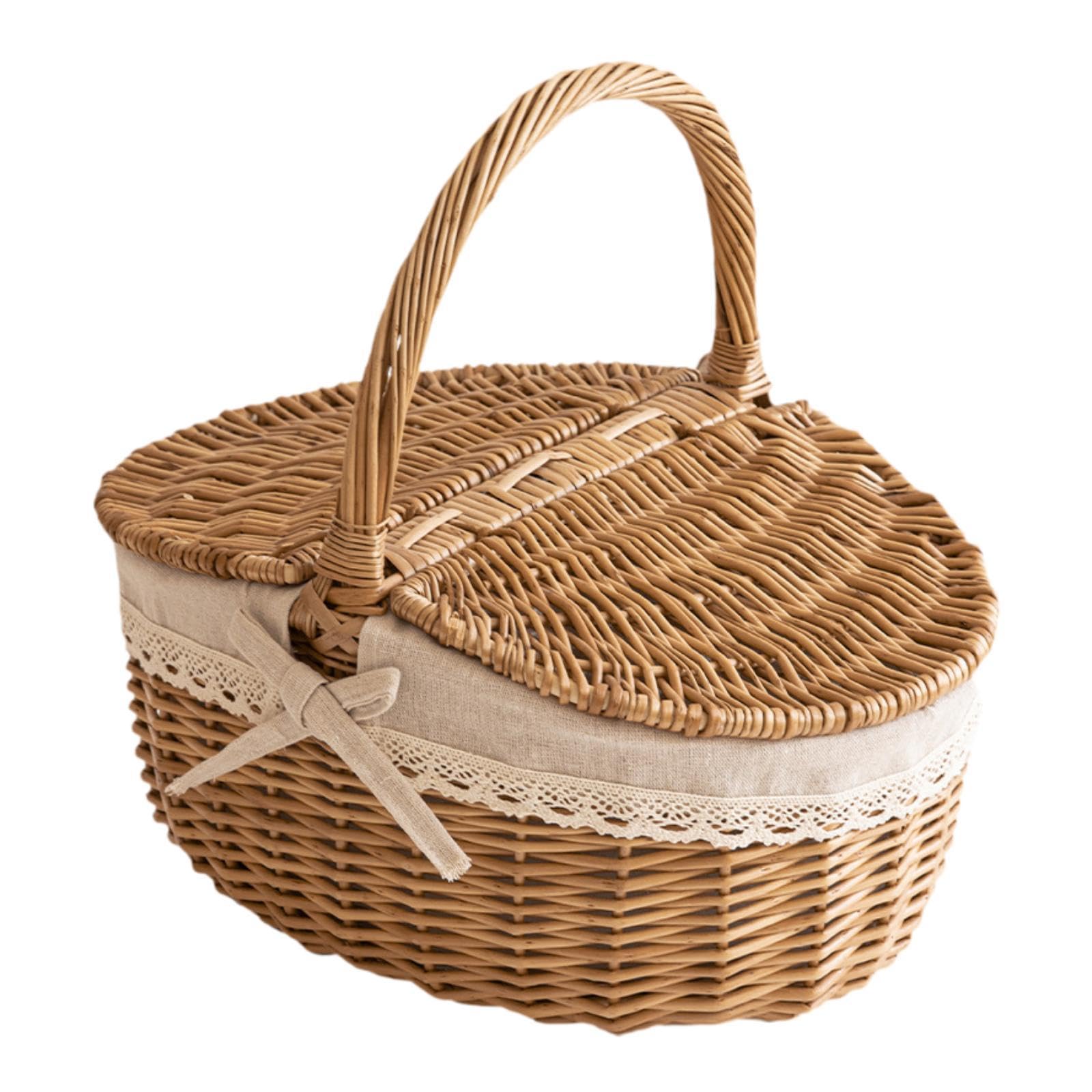 Qianly Panier de en Osier avec Couvercle et Compartiment Supplémentaire, 26cmx18cmx13cm