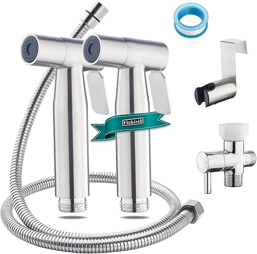 Dos paquetes de rociadores de bidé para inodoro, rociador de bidé de mano ajustable para inodoro y baño, juegos de rociadores de bidé de acero
