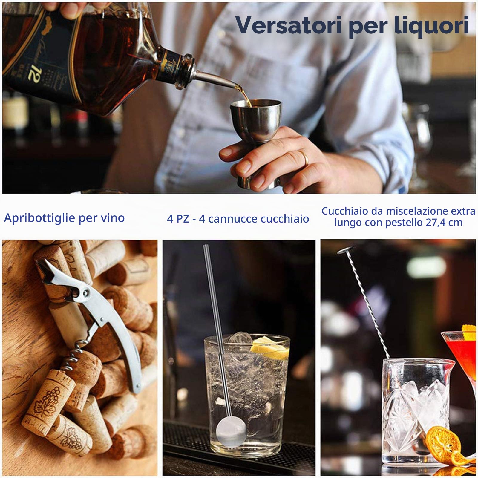 Cocktail Shaker Set, 18 Pezzi Kit Set Cocktail, 750ml Kit da Barman in Acciaio Inox, Strumento Accessorio Barra Professionale, Set Regalo con Ricettario per Drink, Casa, Bar, Feste