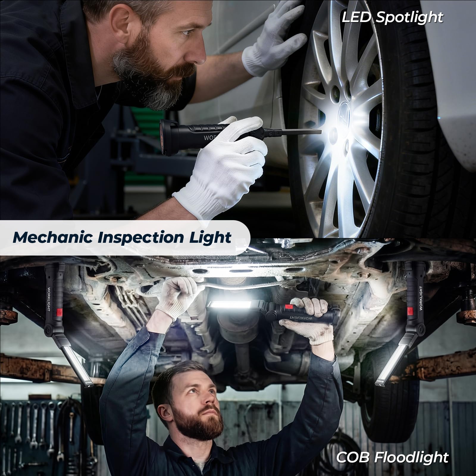 Lampada da officina a LED, 4 pezzi, regalo per uomini, lampada da lavoro meccanica, torcia elettrica, torcia ricaricabile da officina, con magnete e gancio per riparazione auto, attrezzi e campeggio