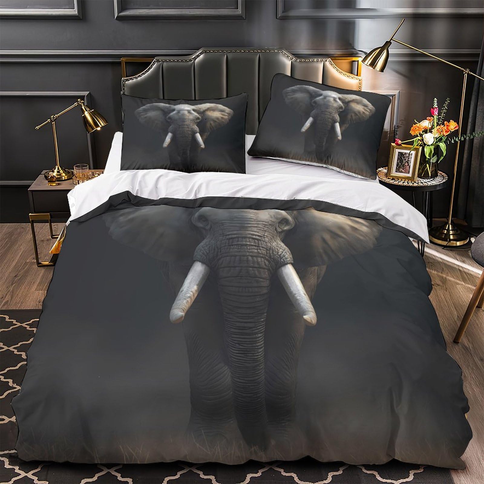 Housse de Couette Éléphant 3D en Microfbre pour Lit Enfant et Ado - Parure Douceur