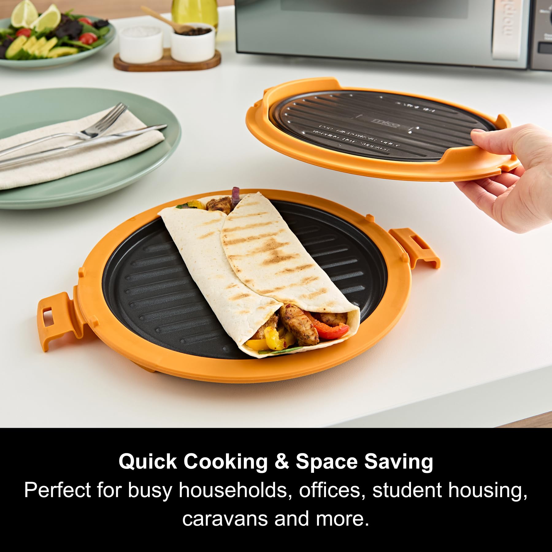 Morphy Richards MICO 511651 runder Grill, schnelles & einfaches Mikrowellen-Kochen, kompaktes Design, fortschrittliche Heatwave-Technologie, Antihaftbeschichtung, gesunde Ernährung, Fajitas, Burger