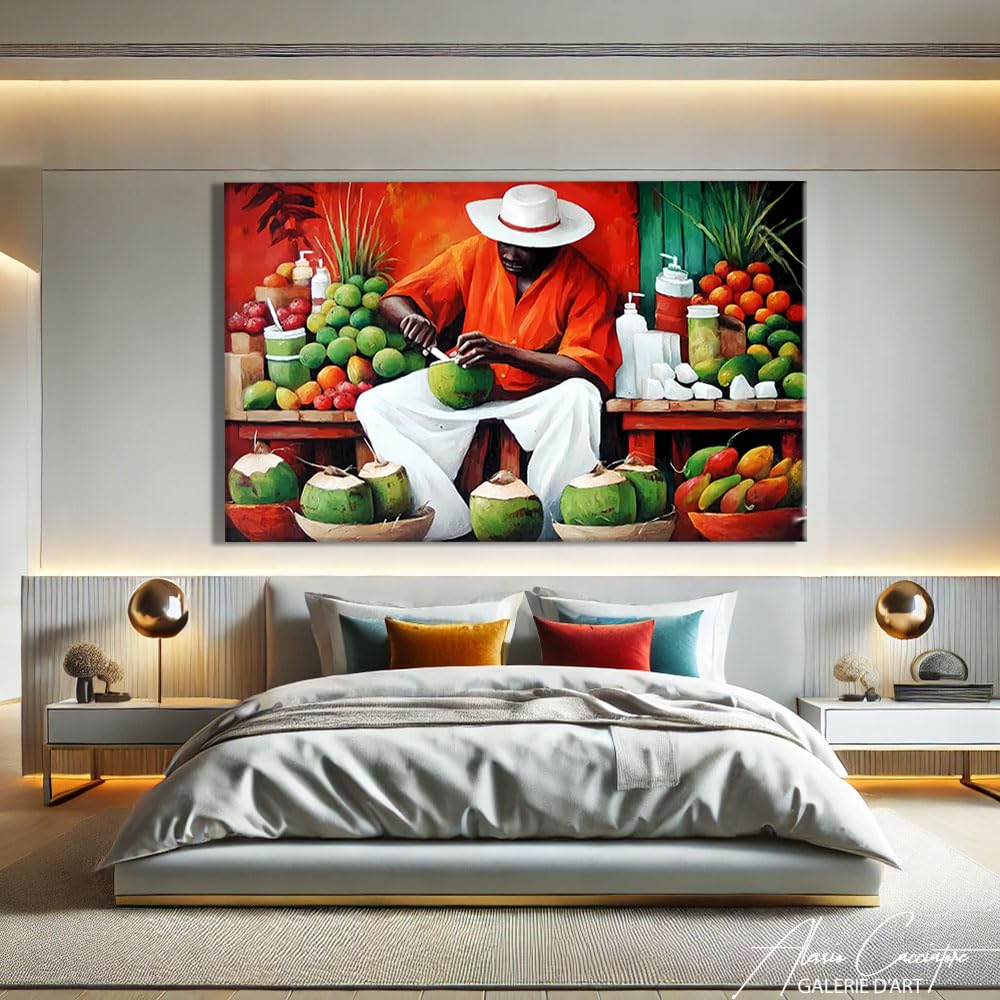 Alessio Cacciatore Quadro caraibico - Cornice decorativa da parete cucina frutta - Stampa su tela orizzontale moderna astratta - Quadro noce di cocco - Poster decorativo da parete rosso (40 x 30 cm)