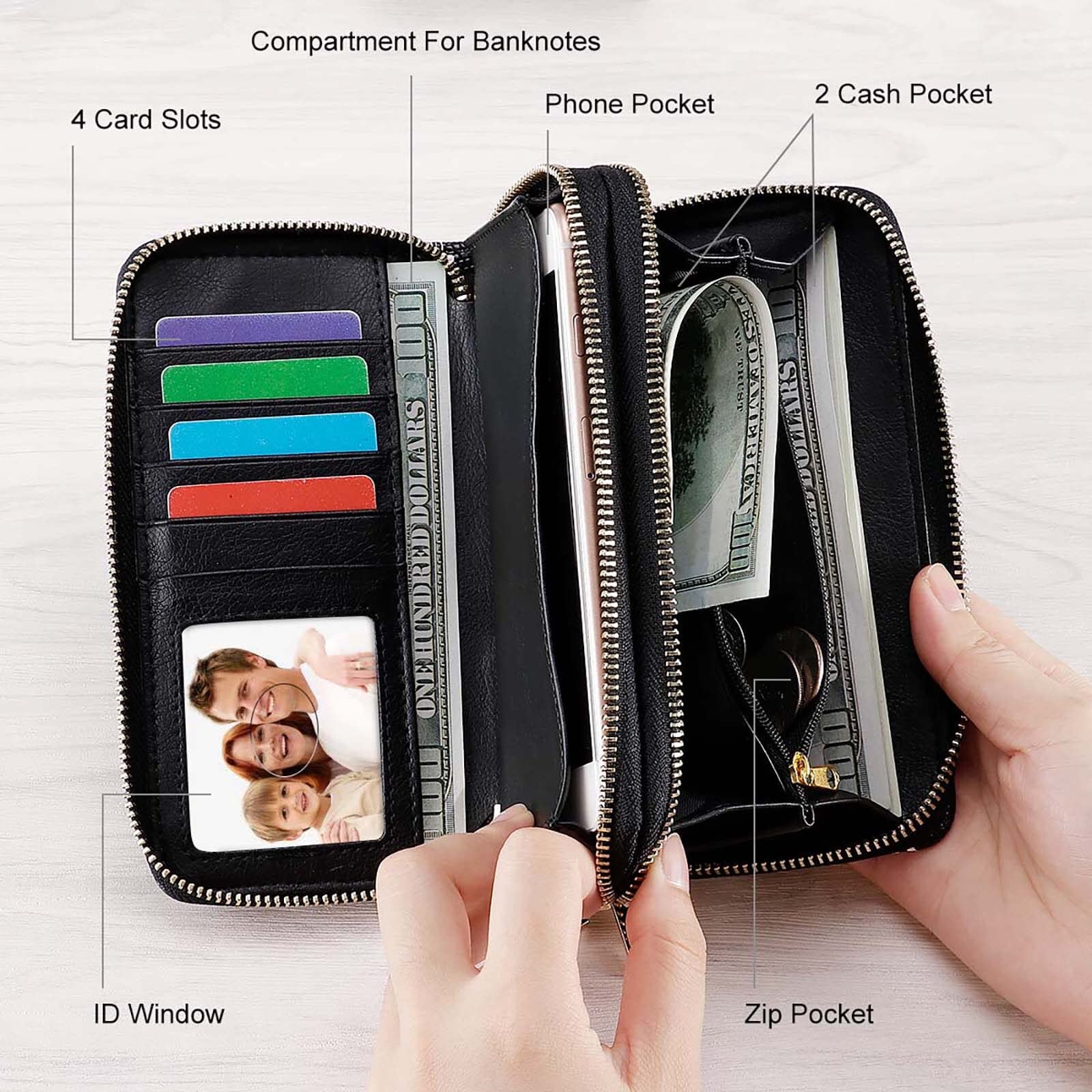 Kamo Womens Wallet Zip Around Phone Wallet Wristlet Travel Long Purse for Women Lady 6.9×3.5?Double Zipper?