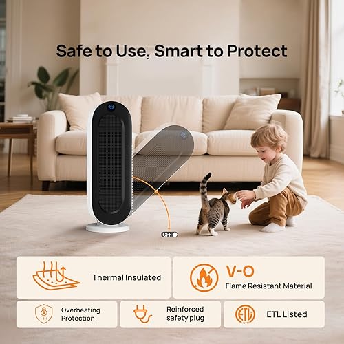 Miniatura 7 de Calentador de espacio para uso en interiores, calentadores eléctricos de 1500 W con oscilación de 100, temporizador de 1 a 12 horas, control remoto,