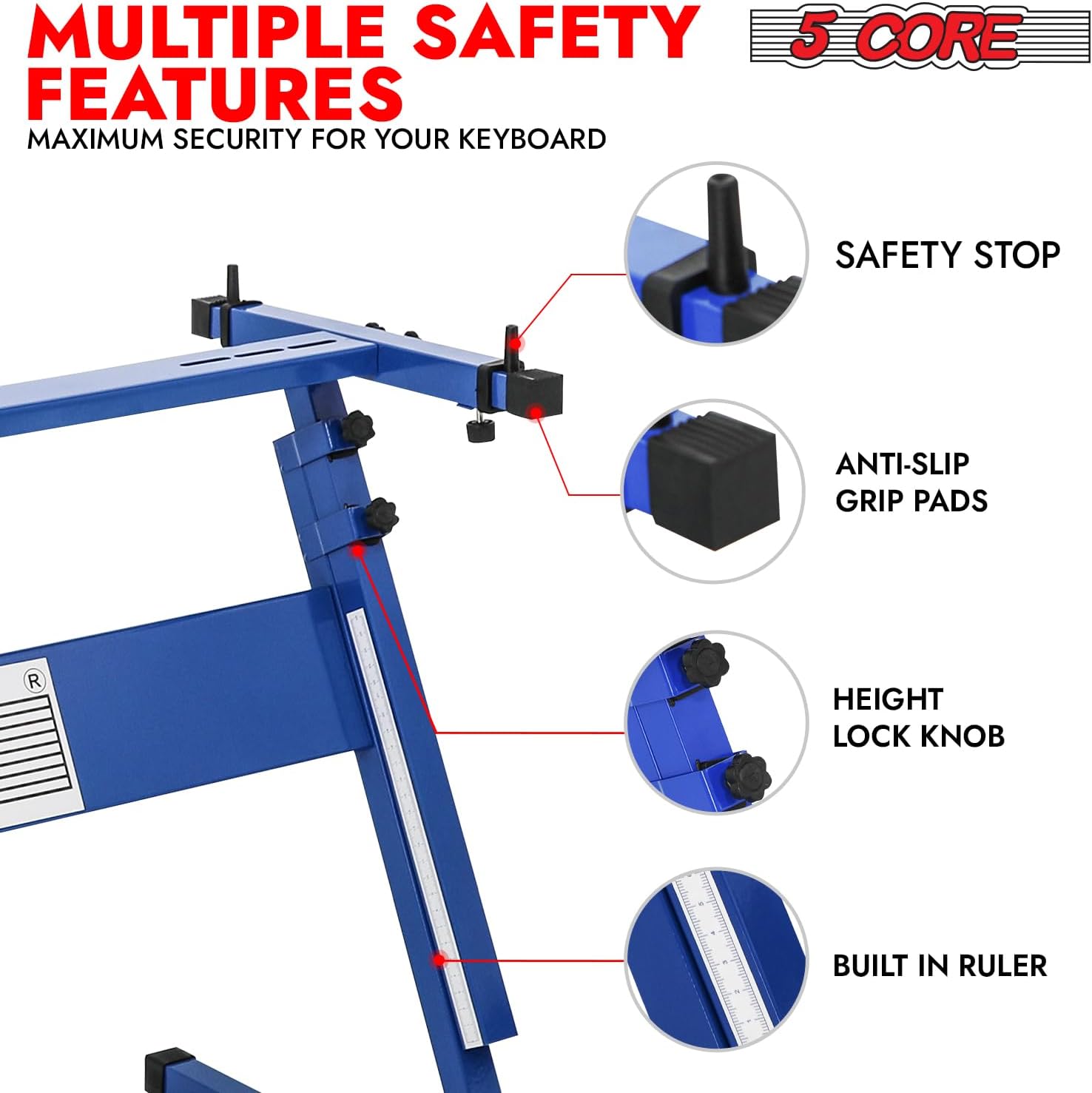 5 CORE Keyboard Stand Adjustable Z Style for Electric Digital Pianos 21 - 33" Height 330Lb Capacity for 54, 61, Key Instruments Sturdy Keyboard Riser, Blue - KS Z1 BLU