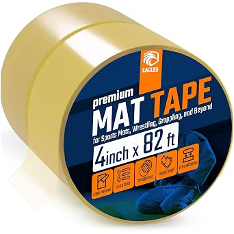 Clear Mat Tape 3 or 4 Inch, 1, 2 or 3 Pack Mat Tape for Wrestling Grappling Gymnastics Jiu Jitsu MMA Floor | Exercise Roll Out Mats Foam Tiles | Home Mats & Gym Floor Tape 2, 4 Inch