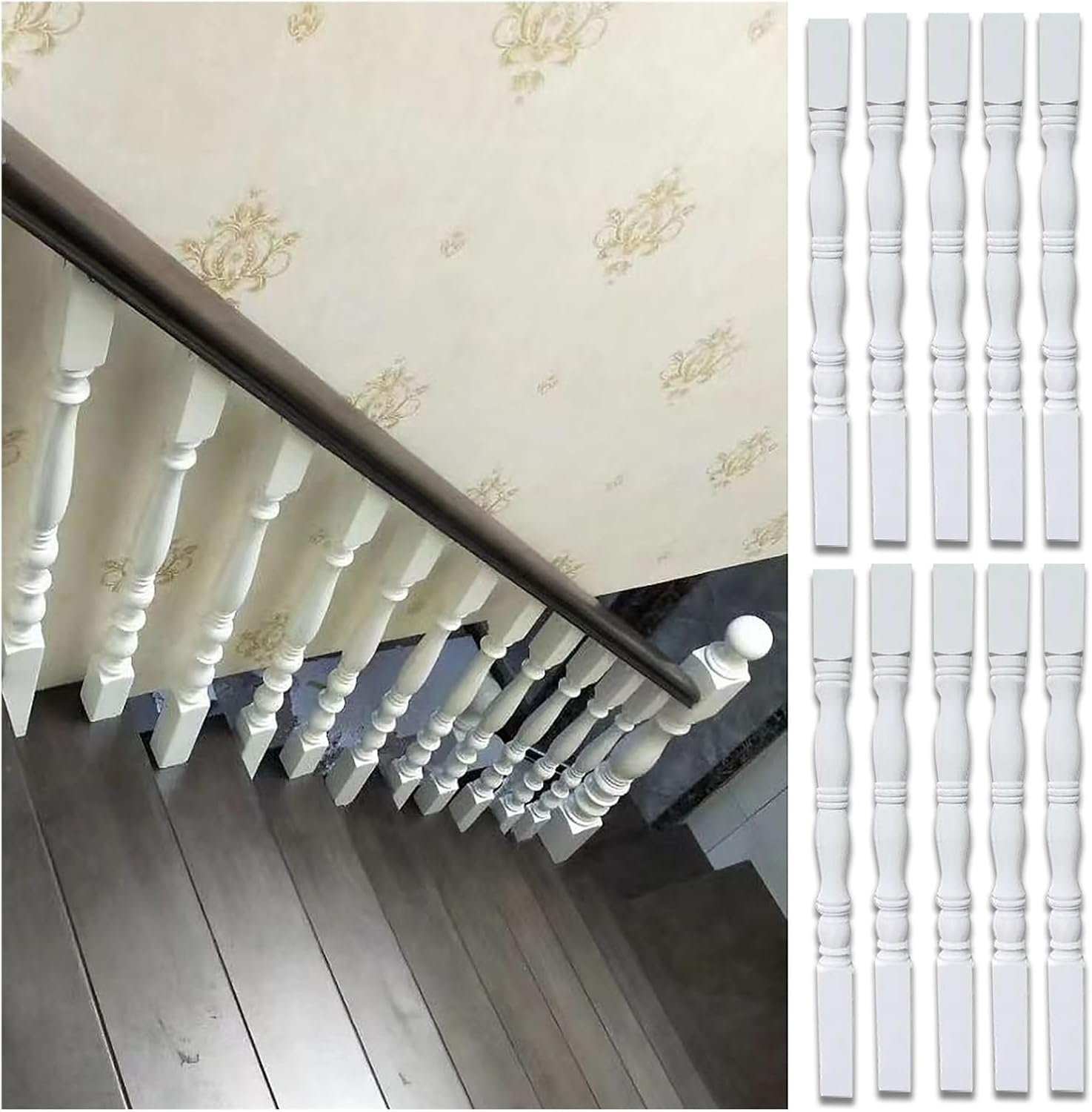 Indoor Stair Railing Kits Adjustable Wooden Baluster Posts, Baby Pets Safety Proof Staircase Balustrade for Apartment/Kindergarten/Hotel/Villas, 37.4inch High Handrail Support Bar, Facemount(2 Pieces)