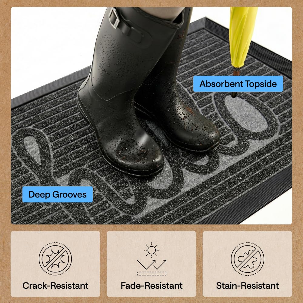 GORILLA GRIP WeatherMAX - Felpudo 100 % impermeable para todas las estaciones, 35 x 23 pulgadas, goma natural diseñada en Estados Unidos, resistente a las manchas y a la decoloración, tapete de bajo