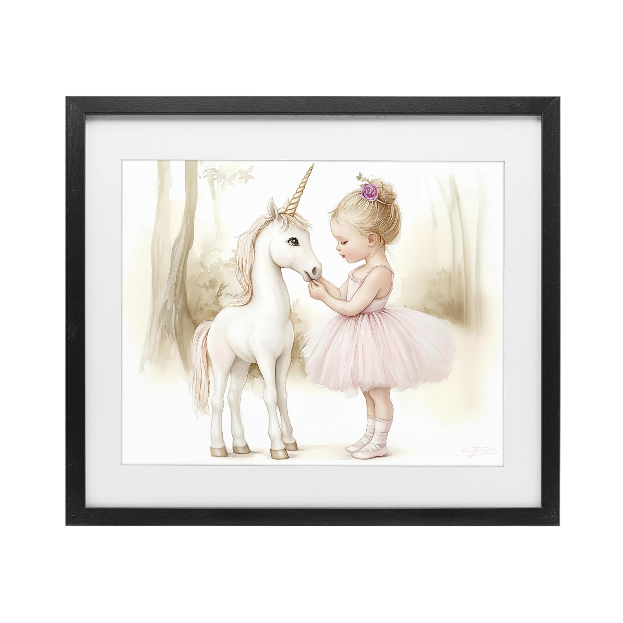 'Girl & Unicorn Friendship'| Framed Print Under Glass