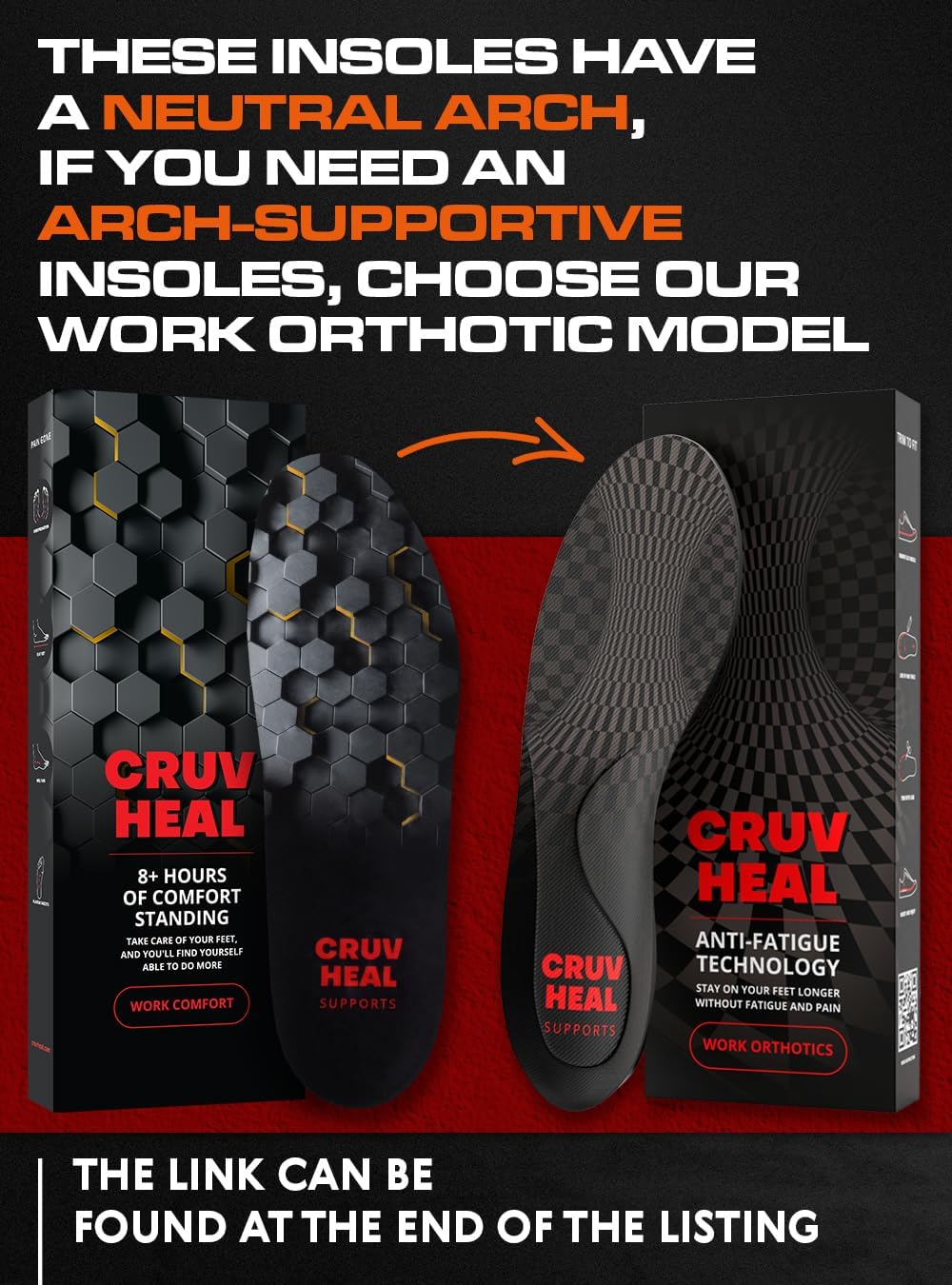 CRUVHEAL Work Comfort Orthotic Insoles - Anti Fatigue Shoe Insert Men Women - Low Arch Support - Shock Absorption - Foot Pain Relief - Work Boot Insoles (XXL, Black) - Image 6