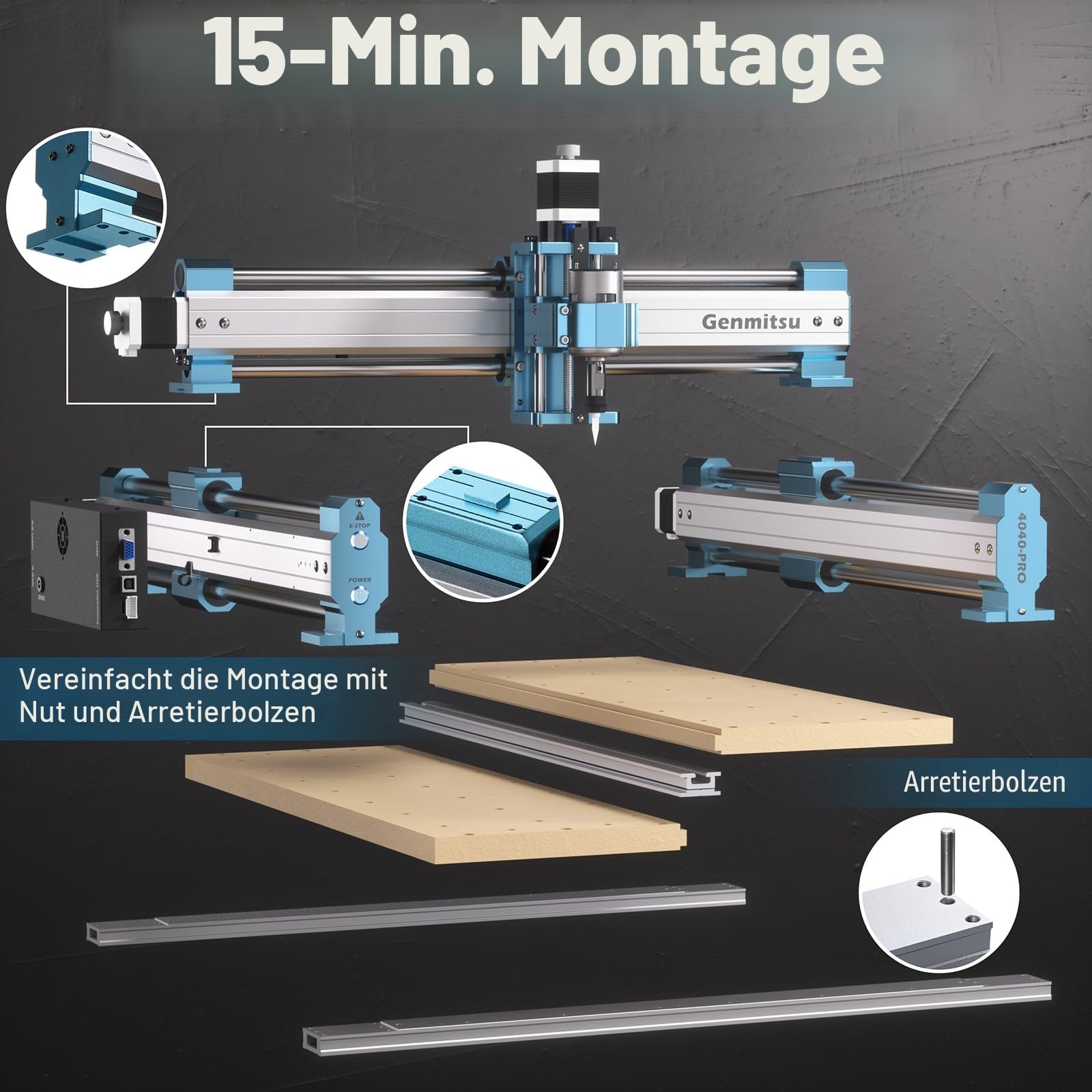 Genmitsu CNC-Fräsmaschine 4040-PRO für Holz Acryl MDF Nylon Fräsarbeiten, Graviermaschine mit GRBL Steuerung, 3 Achsen CNC-Maschine, Arbeitsbereich 400 x 400 x 78mm