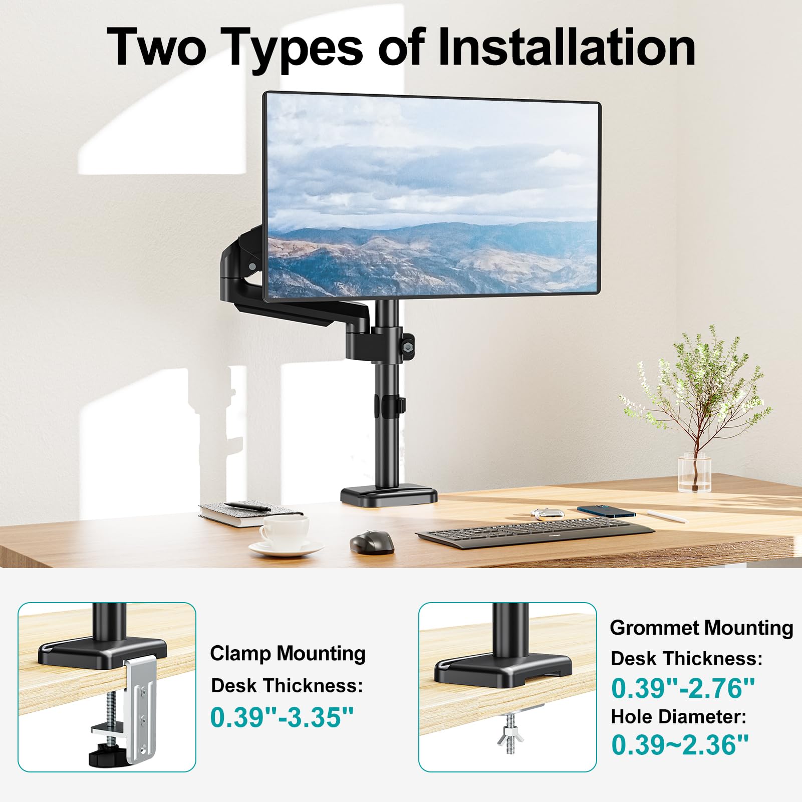 MOUNT PRO Single Monitor Mount, Monitor Arm Desk Mount for 13-32 inch Computer Screen, Adjustable Tall Monitor Arm with 25 inch Max Height, Holds 4.4-19.8 lbs, Full Motion VESA Mount 75x75/100x100mm
